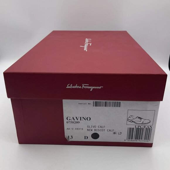 Salvatore Ferragamo Men's Gavino Lace-up Leather Shoes Olivo Calf Size 13 D - Picture 11 of 12